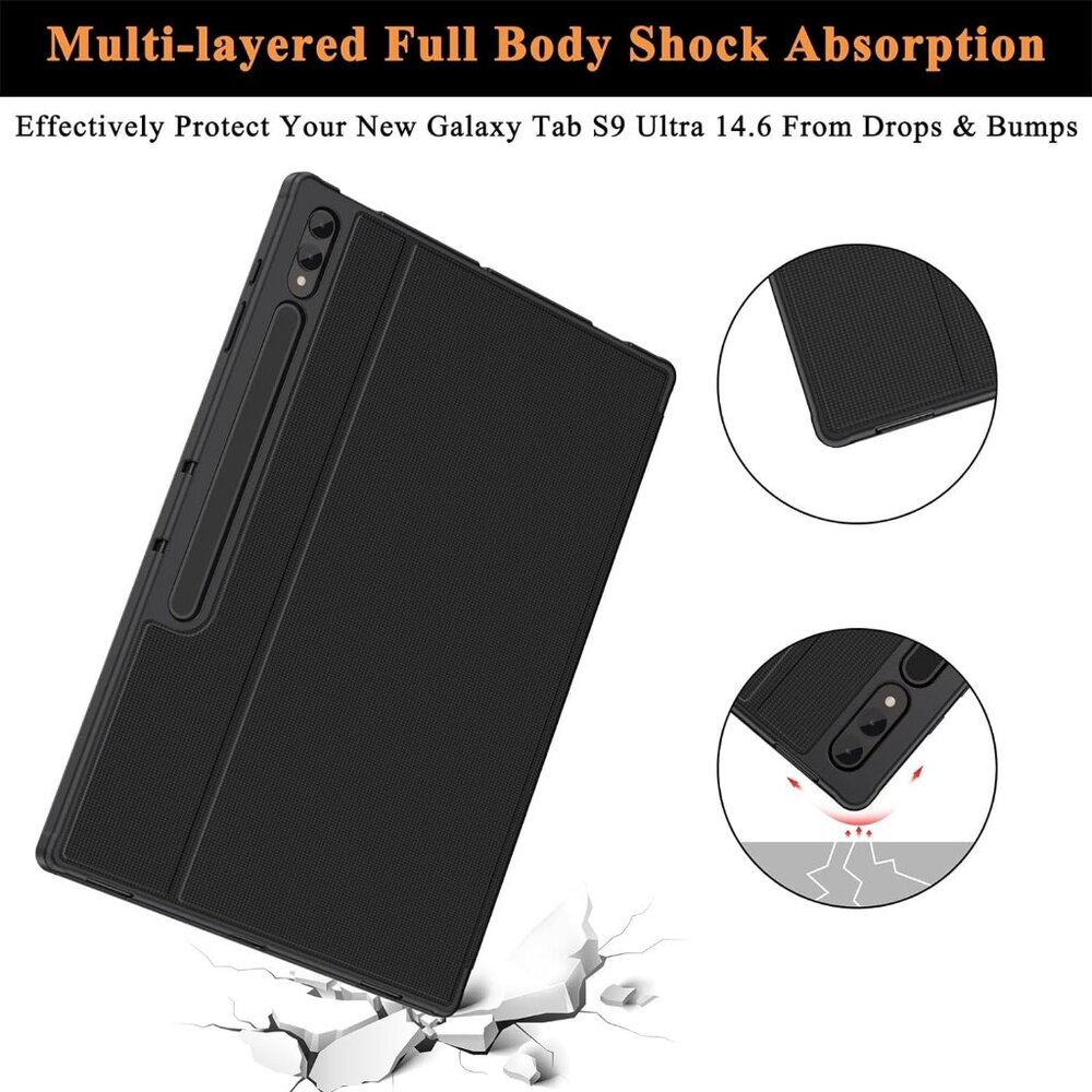 Case For Galaxy Tab S9 Ultra 2023 / S8 Ultra 2022 With S Pen Holder black - Picture 4 of 11